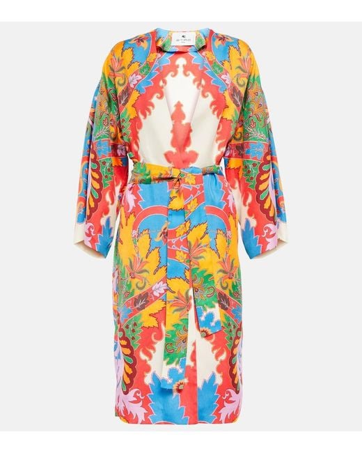 Etro Red Printed Silk Beach Cover-Up