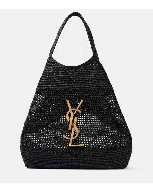 Saint Laurent Icare Maxi Crochet Raffia Shopper in Black | Lyst UK