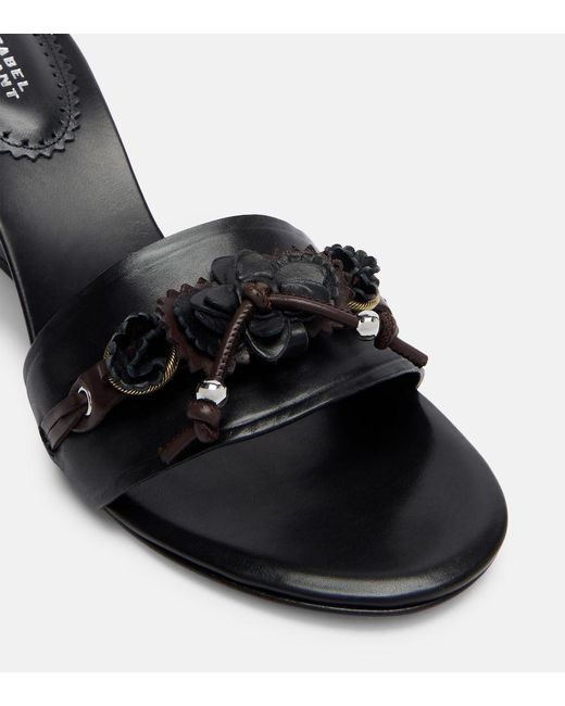 Isabel Marant Black Anee Embellished Leather Wedge Mules