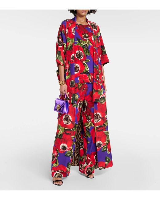 Vestaglia in seta con stampa di Dolce & Gabbana in Red