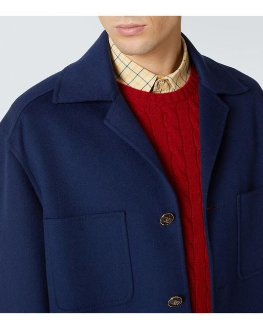 Valentino Blue Wool And Cashmere Overshirt for men