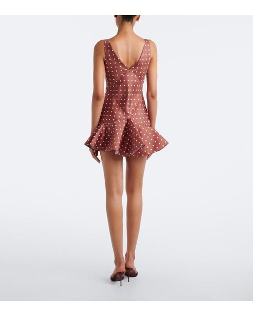 Rodarte Red Floral-Applique Polka-Dot Silk Twill Minidress