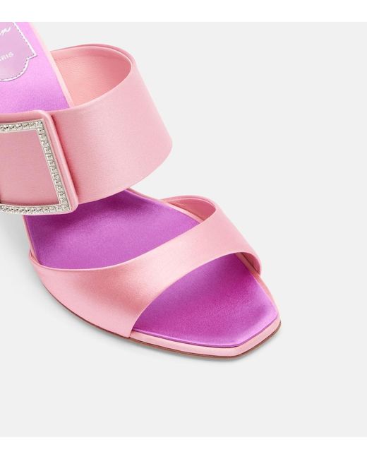 Roger Vivier Pink Trompette 85 Embellished Satin Mules