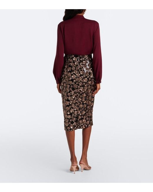 Max Mara Brown Floral Sequined Midi Skirt