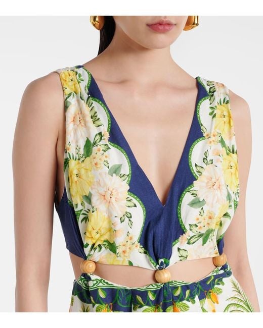 Vestido Midi Adornado Con Aberturas Farm Rio de color Yellow