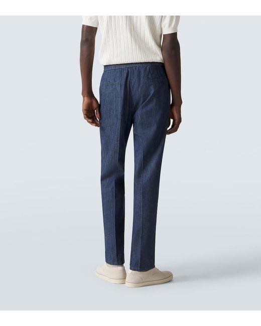 Brunello Cucinelli Blue Pleated Straight Jeans for men