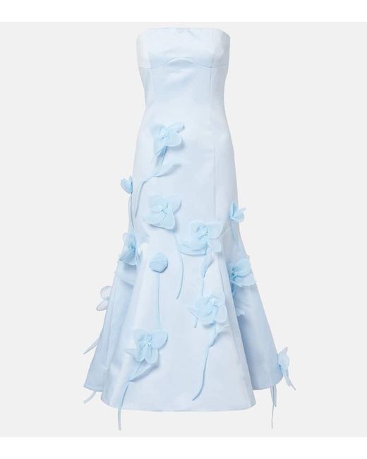 ROTATE BIRGER CHRISTENSEN Blue Floral-Applique Strapless Gown