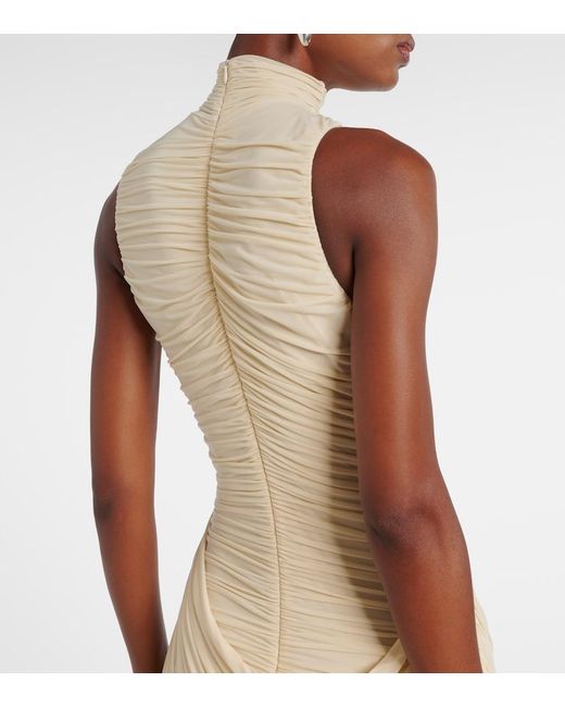 Magda Butrym Natural Floral-Applique Draped Ruched Gown