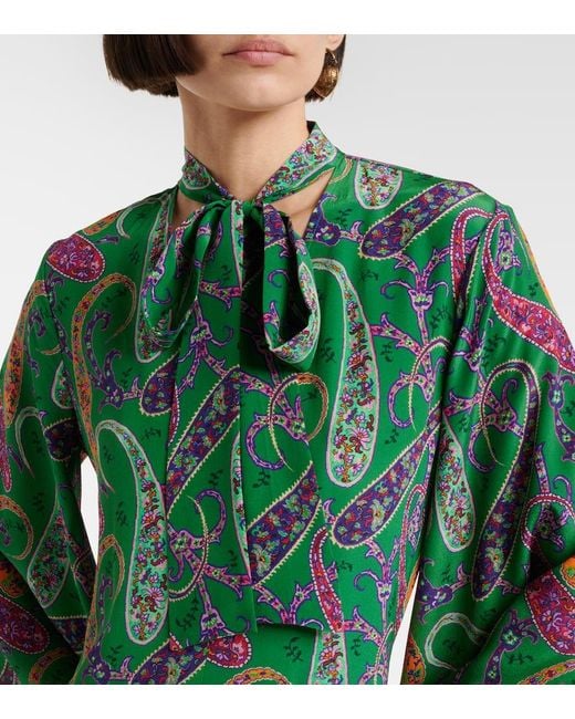 Vestido Largo De Seda Con Paisley Etro de color Green