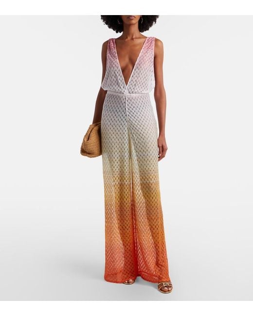 Missoni White Open-Knit Lame Jumpsuit