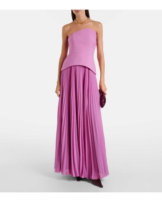 Solace London Purple Britt Pleated Strapless Gown