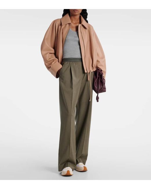 Loewe Green High-Rise Wool Wide-Leg Pants