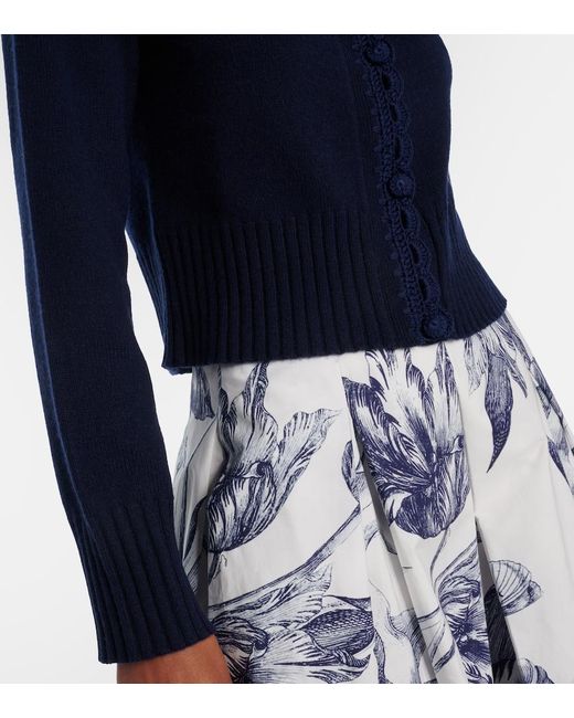 Erdem Blue Crochet-Trimmed Wool-Blend Cardigan