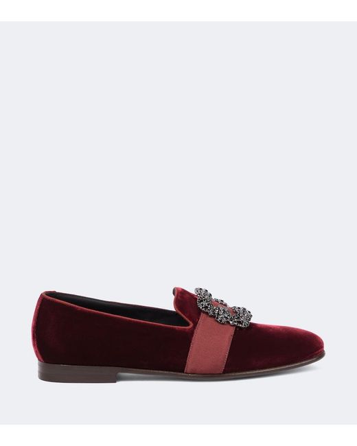 Manolo Blahnik Red Carlton Embellished Velvet Loafers for men