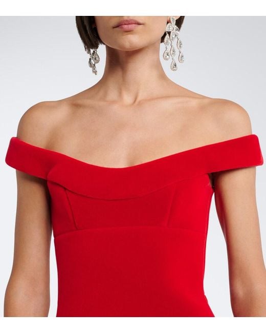 David Koma Red Off-Shoulder Velvet Minidress
