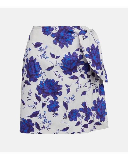 Emilia Wickstead Blue Imy Printed Cotton Miniskirt