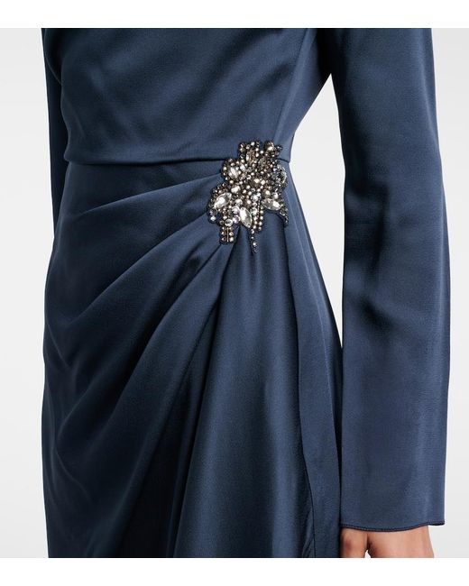 Erdem Blue Crystal-Embellished Satin Cady Cocktail Dress