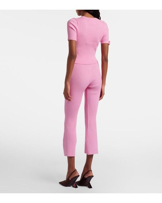 Courreges Pink Belted Ribbed-Knit Capri Pants