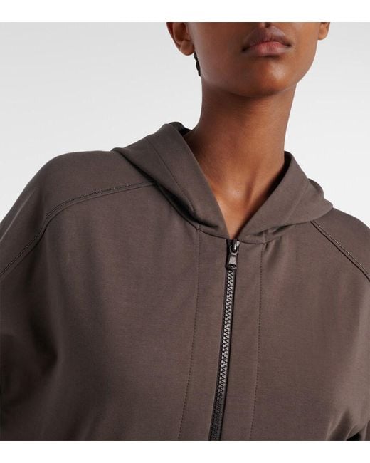 Brunello Cucinelli Brown Monili Cotton Zip-Up Hoodie