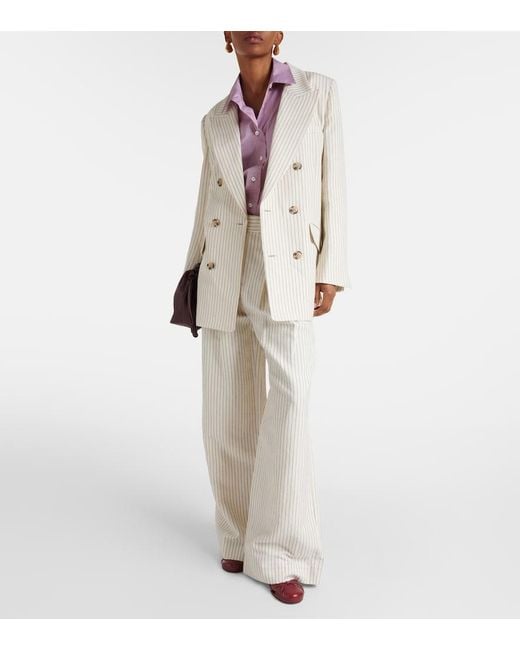 FRAME White Striped Cotton And Linen Blazer
