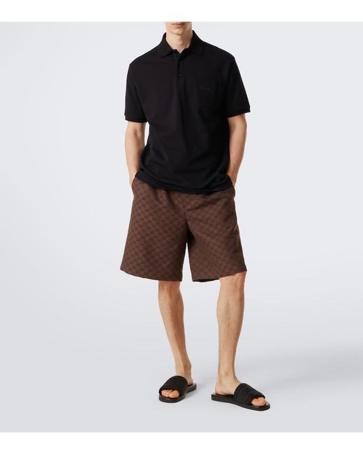 Gucci Black Logo Canvas And Leather Slides for men