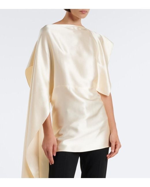 Magda Butrym Natural Asymmetric Draped Silk Satin Top