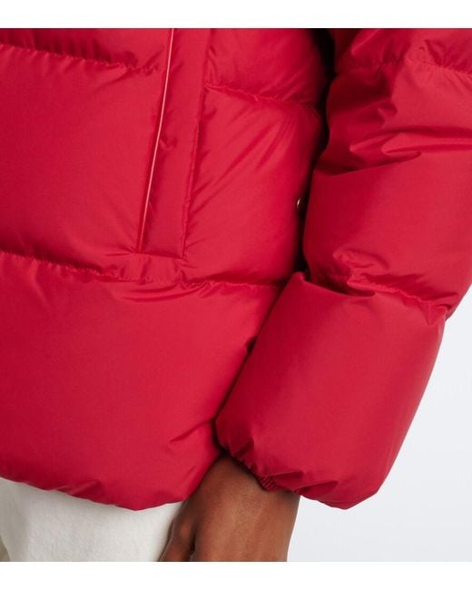 Moncler Red Leather-Trimmed Down Jacket