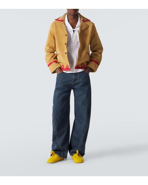 Bode Green Trefoil Leather-Trimmed Suede Jacket for men