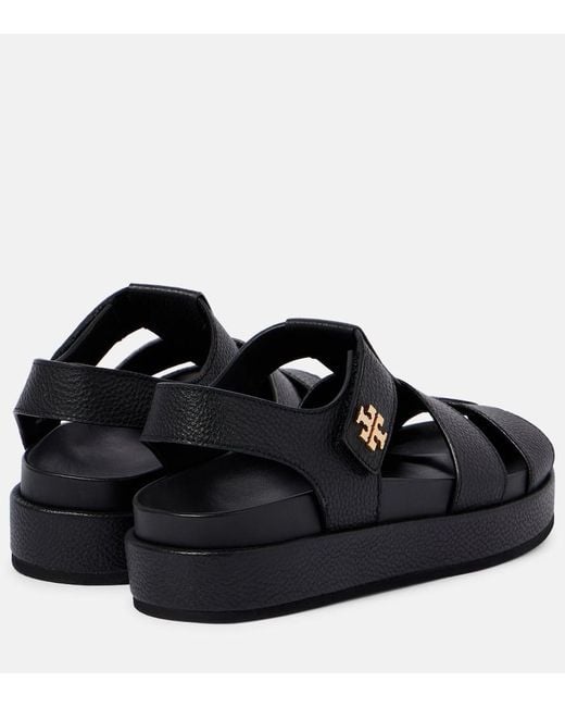 Tory Burch Black Double T Leather Fisherman Sandals