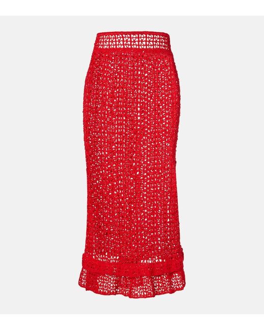 Anna Kosturova Red Rosette Crochet Cotton Maxi Skirt