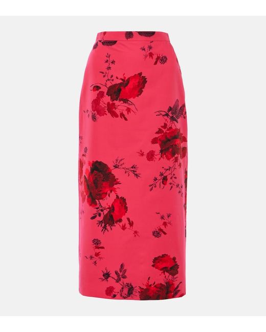 Falda tubo de faya de algodon floral Erdem de color Red