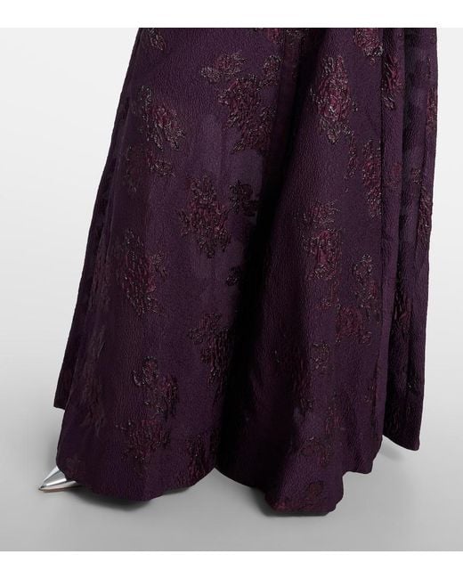 Rebecca Vallance Purple Afina Belted Floral Brocade Gown