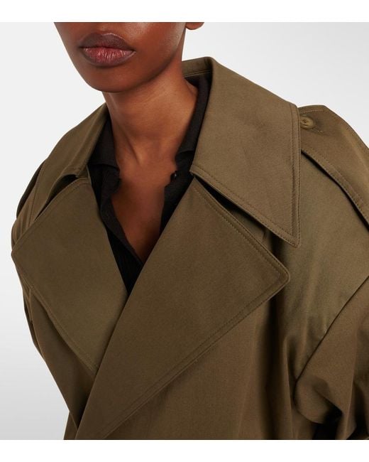 Frankie Shop Green Zurich Oversized Cotton Cropped Trench Coat