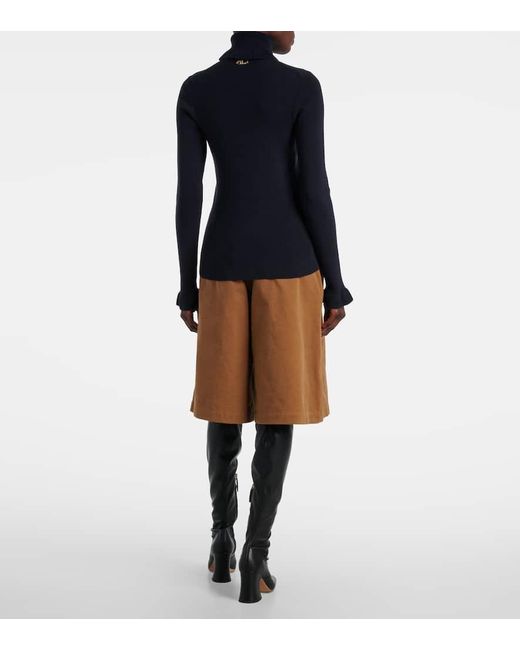 Chloé Blue Rollkragenpullover Aus Baumwolle Und Wolle