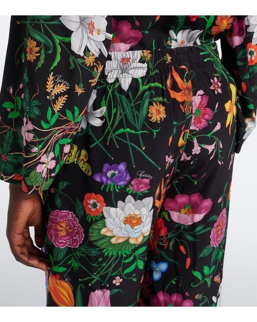 Gucci Multicolor Flora Silk Twill Palazzo Pants