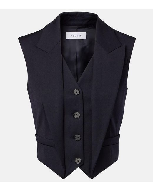 Alexander McQueen Blue Cropped Wool Vest