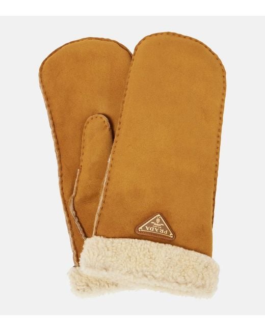 Prada Metallic Shearling Mittens