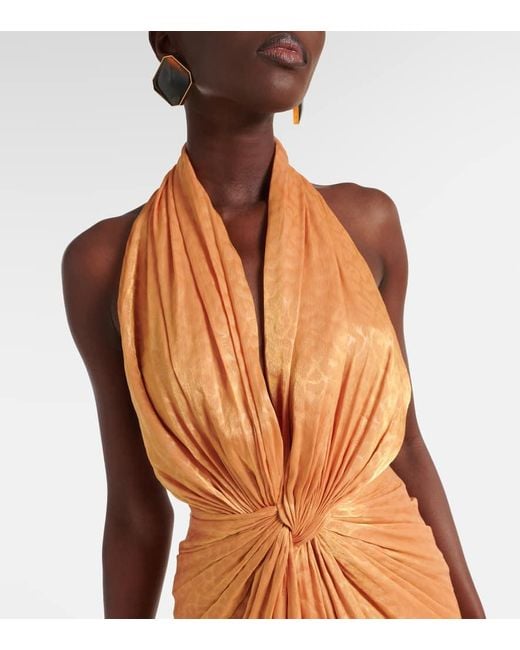 Costarellos Metallic Joa Gathered Halterneck Gown