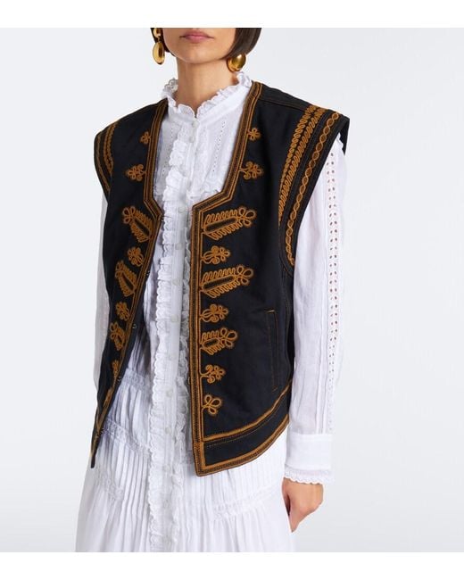 Isabel Marant Black Edmee Embroidered Denim Vest