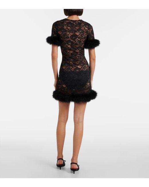 Oseree Black O-Lover Feather-Trimmed Minidress