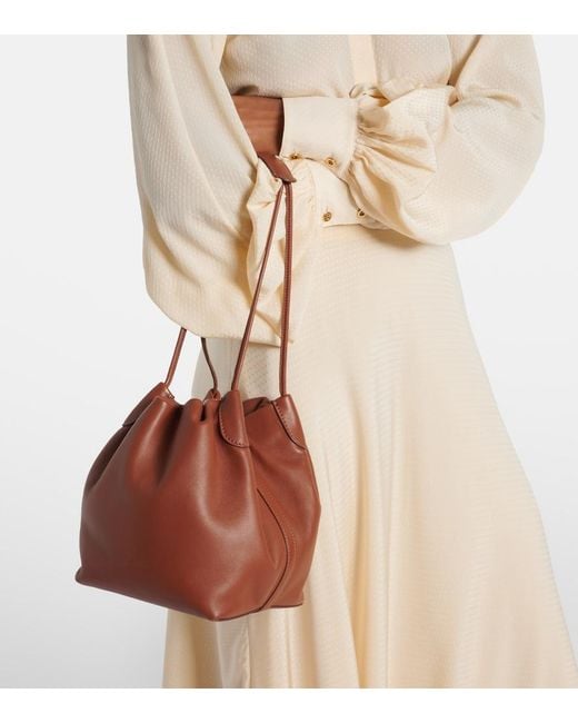 Loro Piana Brown Bale Softy Small Leather Bucket Bag
