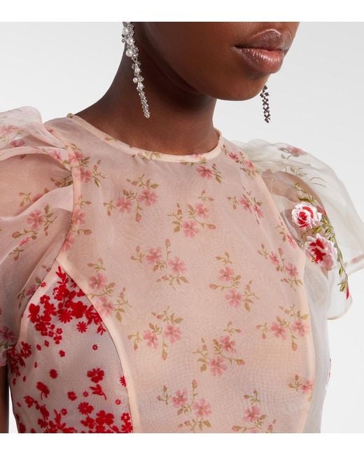 Simone Rocha Pink Patchwork Sheer Organza Midi Dress