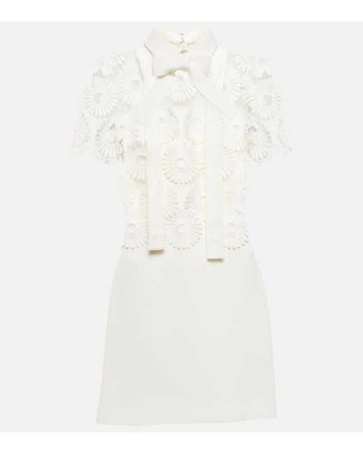 Elie Saab White Bridal Embroidered Crepe Minidress