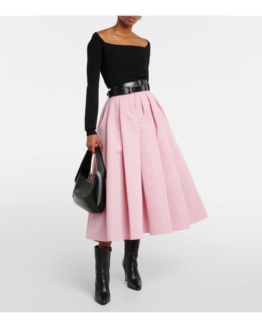 Alexander McQueen Pink Pleated Polyfaille Midi Skirt