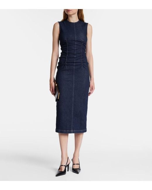 Sportmax Blue Voto Ruched Denim Midi Dress