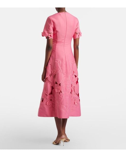 LEO LIN Pink Caroline Laser-Cut Midi Dress