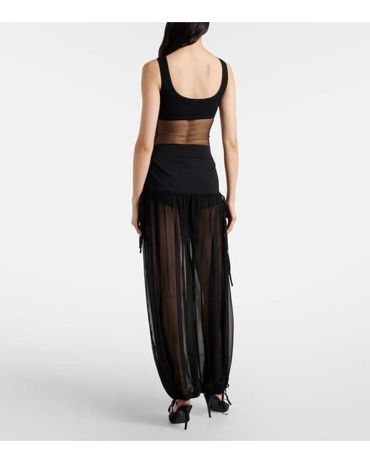 Pantalones Globo De Seda Con Malla Nensi Dojaka de color Black