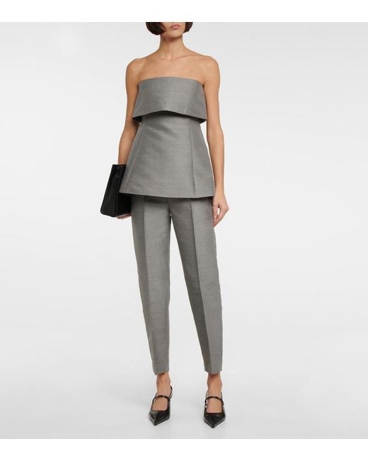 Totême Gray Mid-Rise Straight Cotton And Wool-Blend Pants