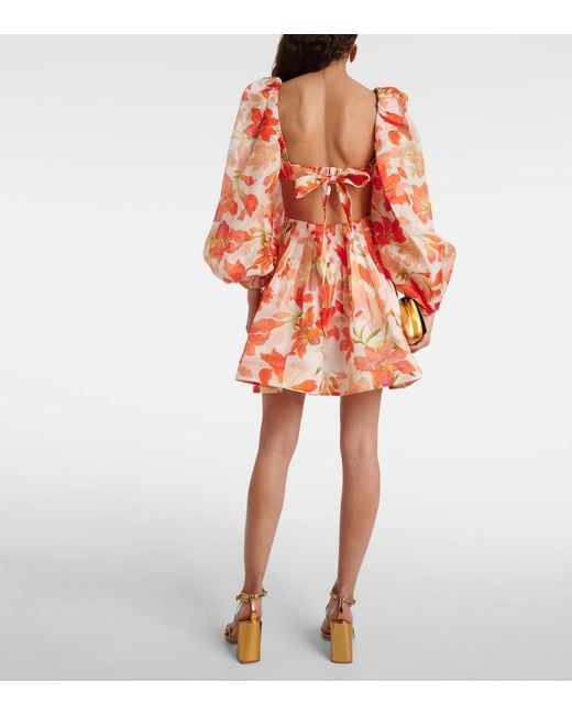 Zimmermann Orange Tranquillity Floral Linen And Silk Minidress