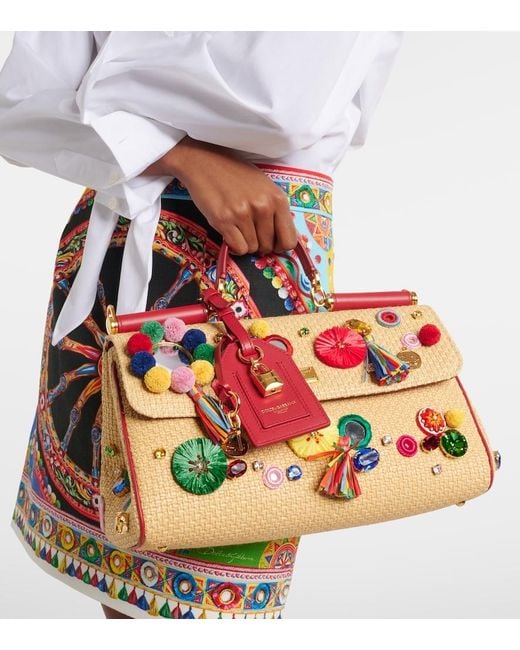Dolce & Gabbana Red Sicily Medium Embellished Top-Handle Bag